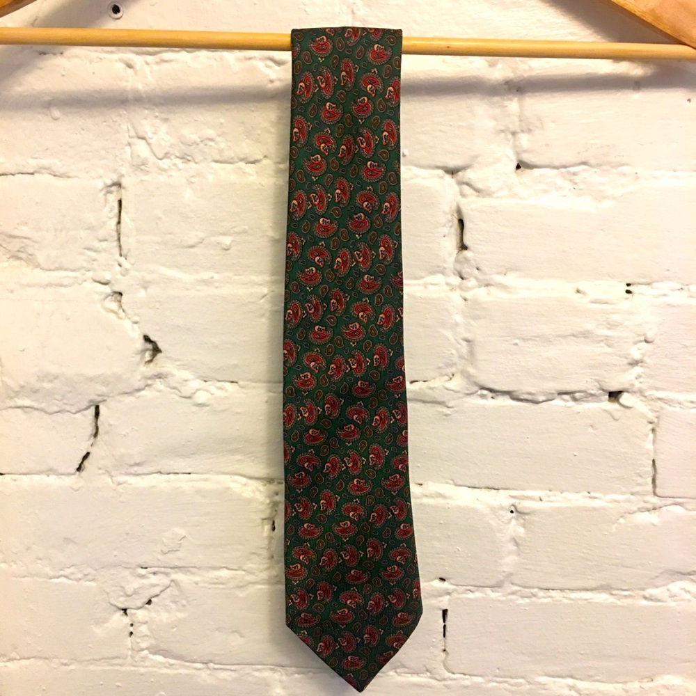 J. Press silk necktie green paisley print